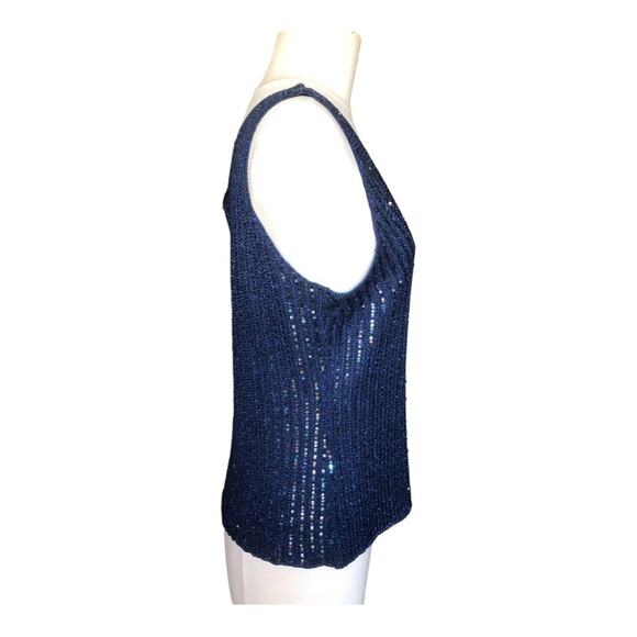 Sigrid Olsen Women’s Double V-neck Sequin Navy Blue Special Occasion Tank Med - Picture 5 of 11